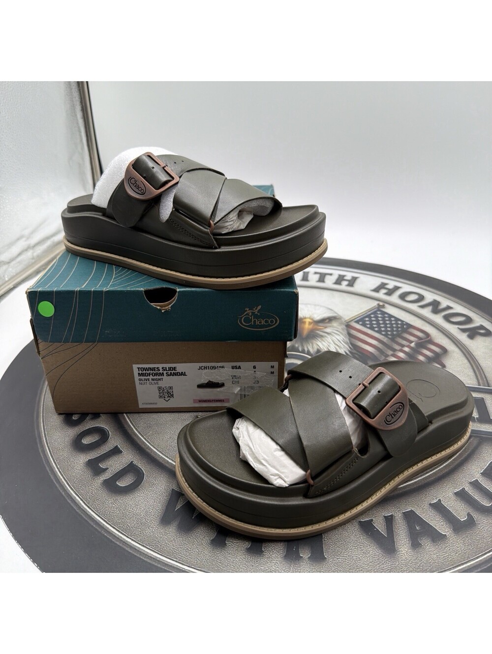 Chaco Womens Townes Slide Midform Sandals | Olive Night | Authentic New Size 6